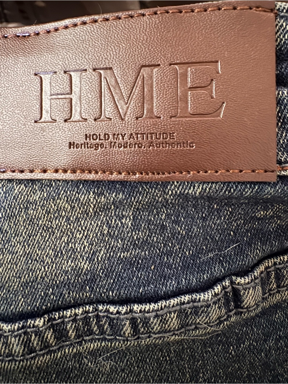 ME Makeover Essentials Men’s Dark Blue Straight Jeans with Brown Patch